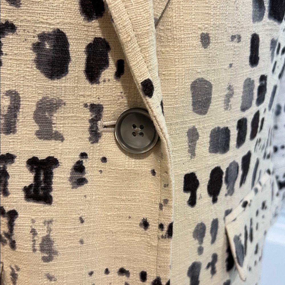 COLDWATER CREEK Print Blazer Jacket 12 White Black Linen Blend 3/4 Sleeve - Picture 7 of 16
